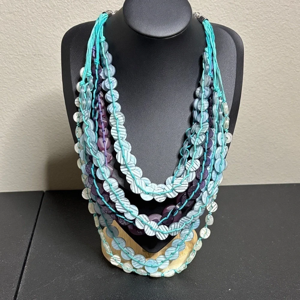 Chico’s Boho Layered Statement Blue Purple Vacay Necklace